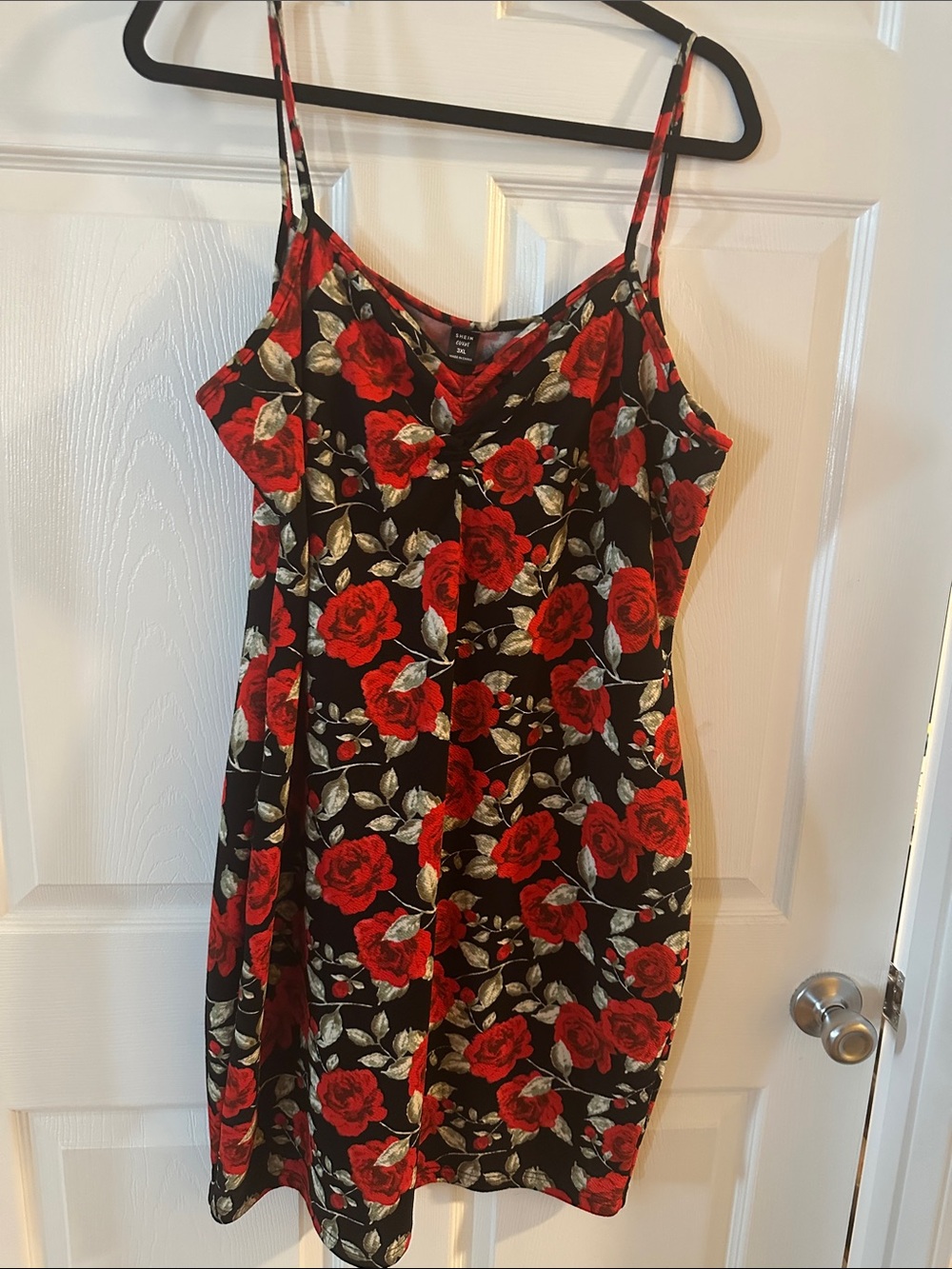 SHEIN Black Mini Dress with Red Rose Print
